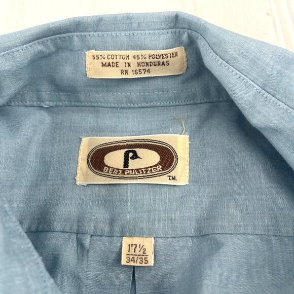 Bert Pulitzer Light Blue Mens Button-Up Shirt Size 17.5 34/35 Long Sleeves - Picture 3 of 4